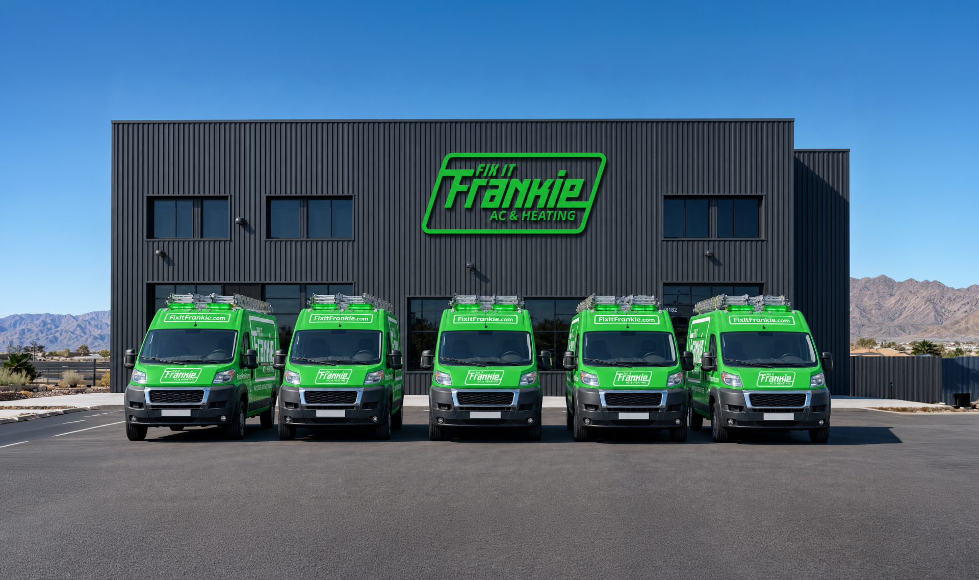 Fix it Frankie fleet of service vans ready for property managers and commercial HVAC service