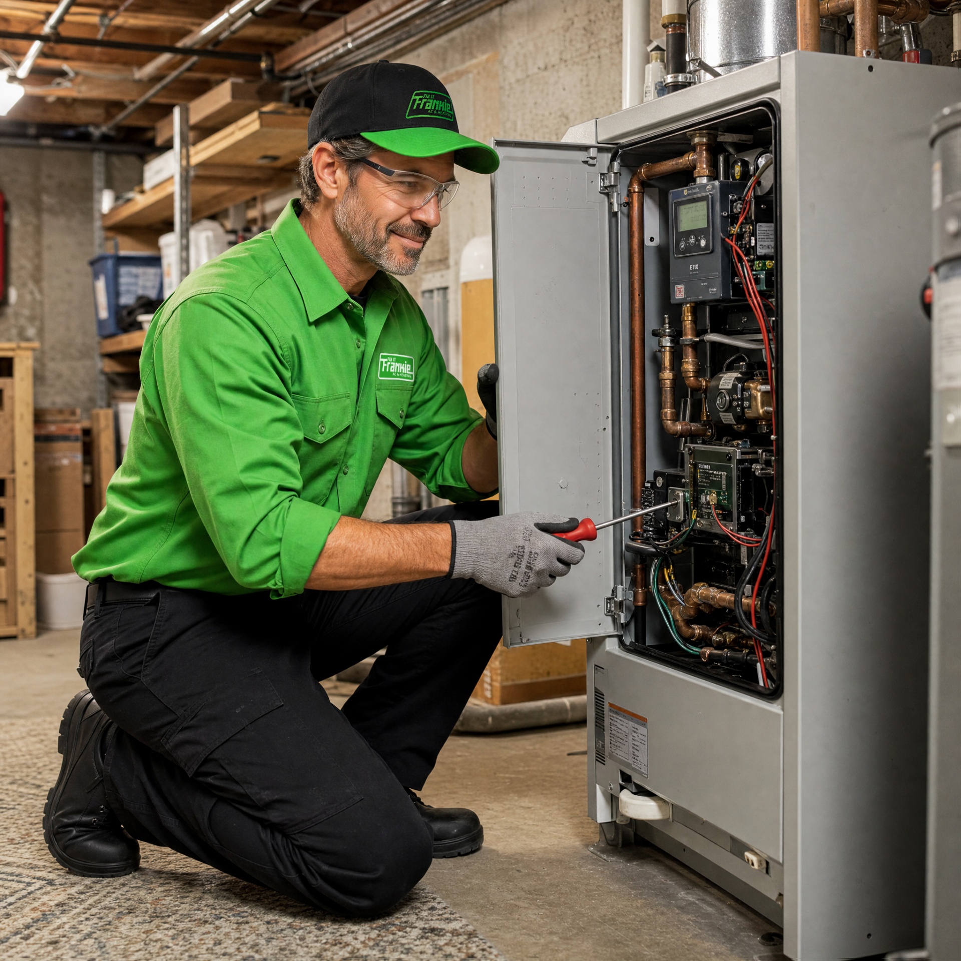 Mechanic fixing boiler