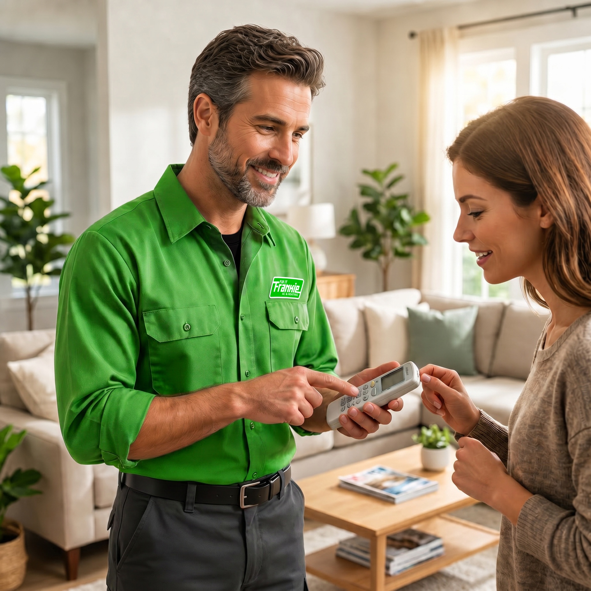 Mechanic holding remote for customer