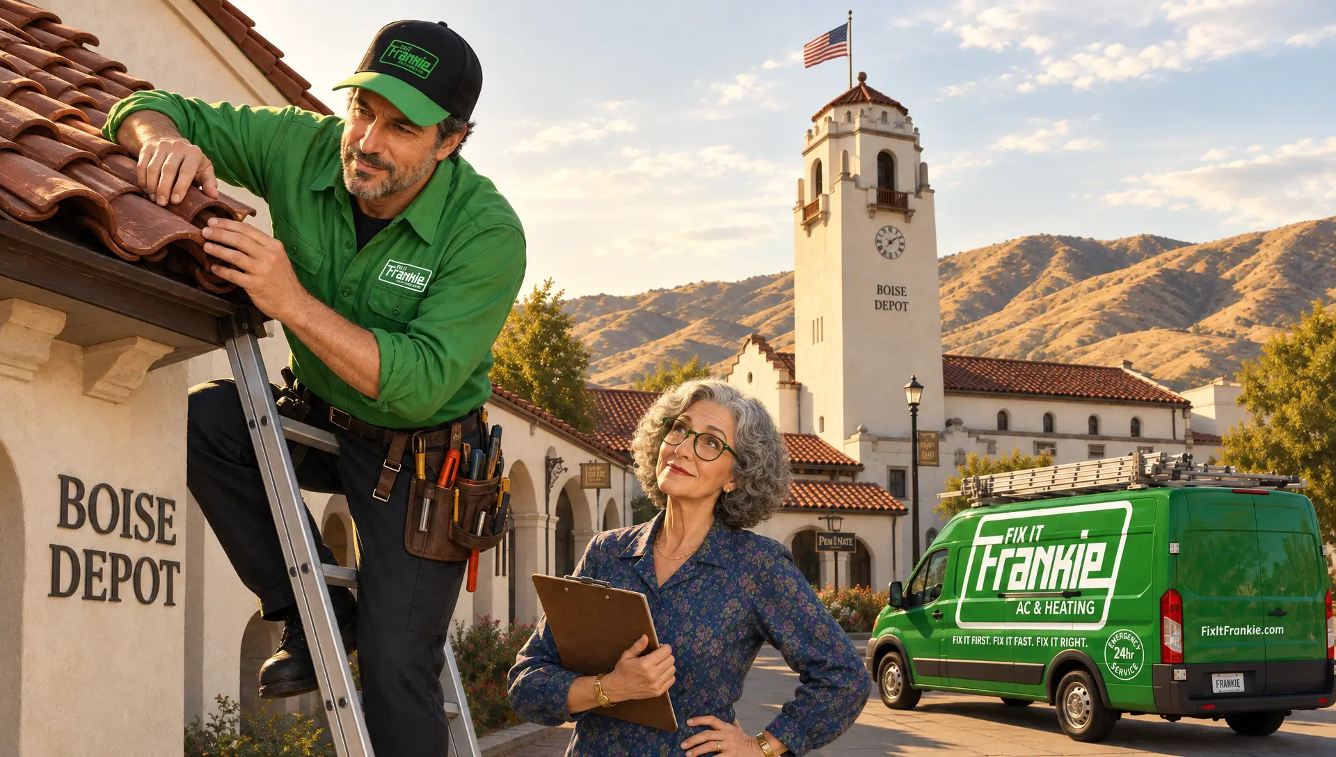Frankie and Ethel at the Boise Depot, ready to fix heating and cooling in the Treasure Valley