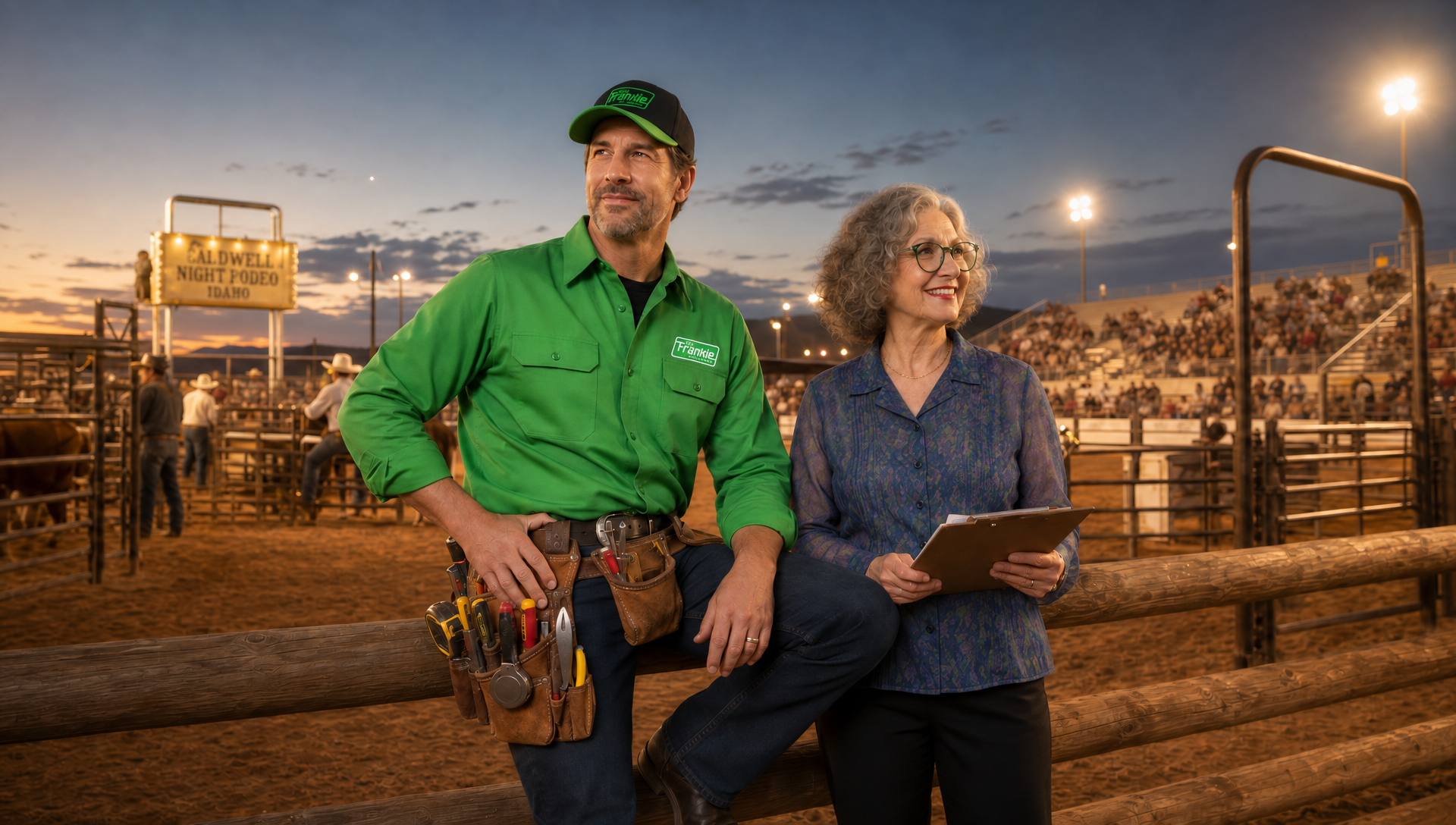 Frankie and Ethel at the Caldwell Night Rodeo, ready to fix heating and cooling in Caldwell, Idaho