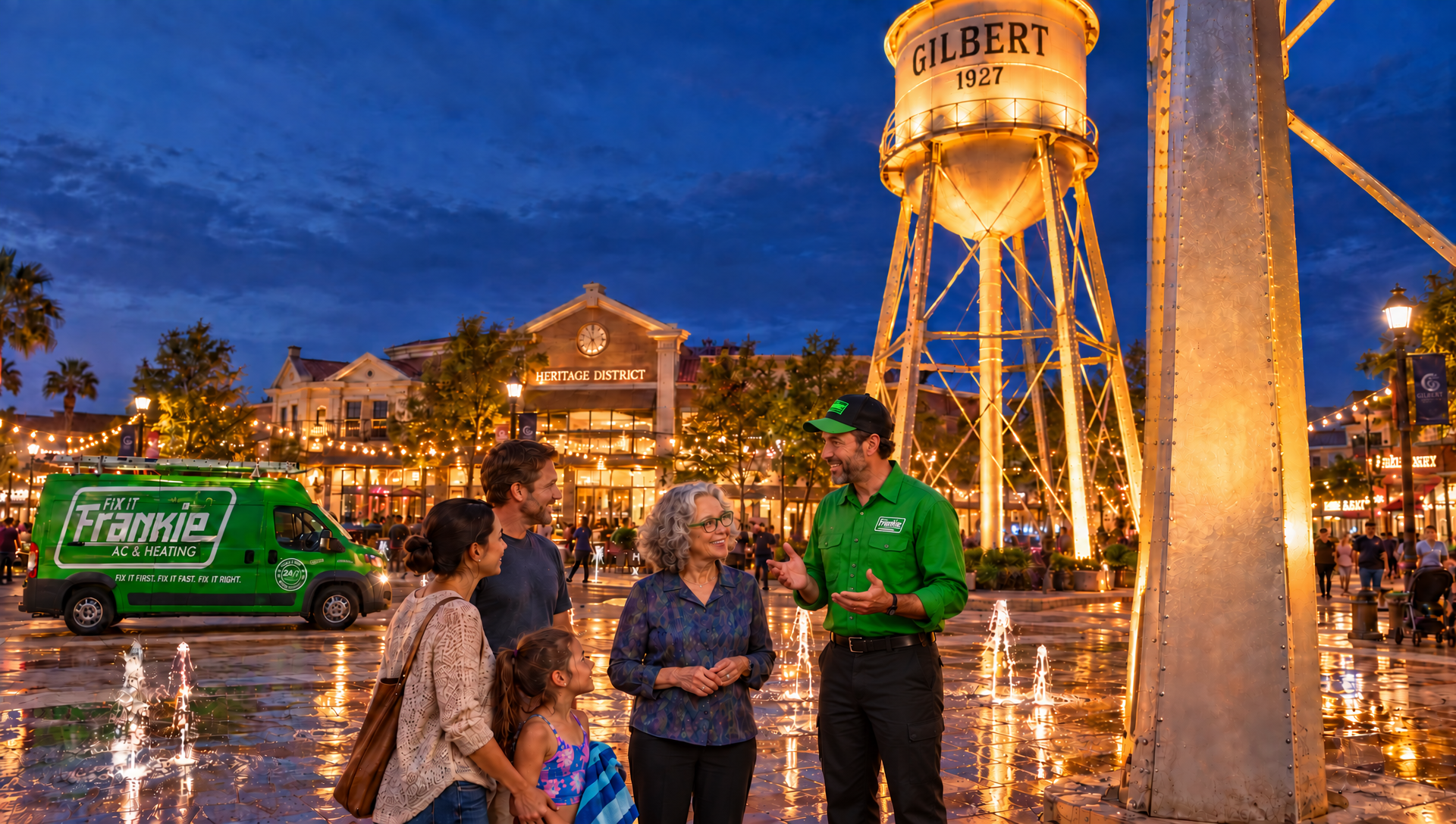 Frankie and Ethel at the Gilbert water tower in the Heritage District, Phoenix