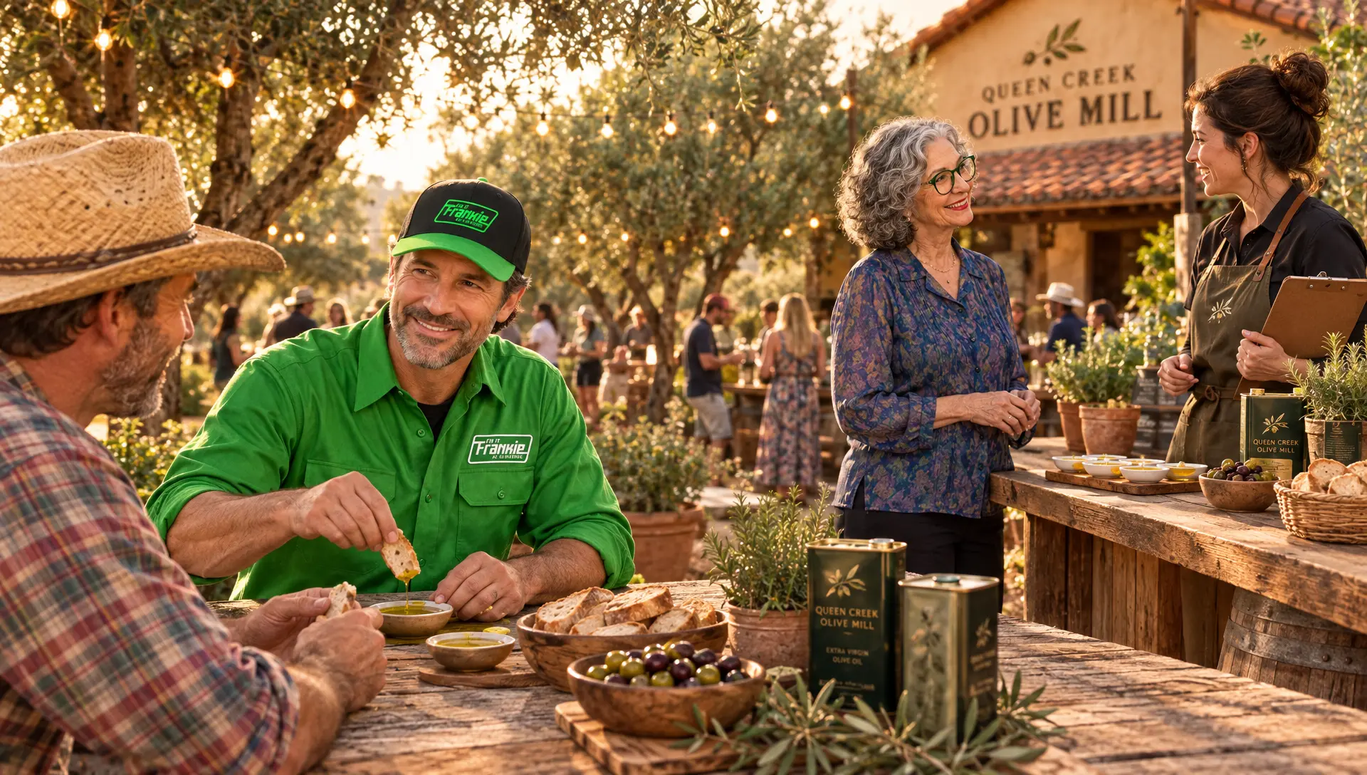 Frankie and Ethel at the Queen Creek Olive Mill in Queen Creek, Phoenix