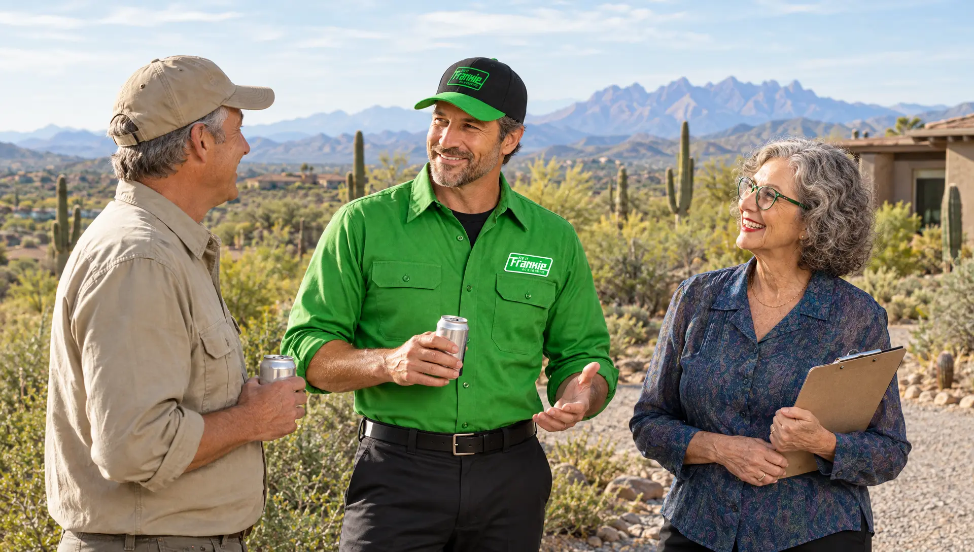 Frankie and Ethel in the Rio Verde Foothills with Four Peaks on the horizon, Phoenix
